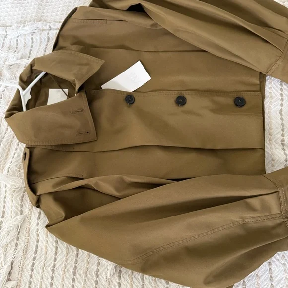 Zara Women's cotton oversized short trench in Tan SZ M( 46”B) NWT - Picture 5 of 11